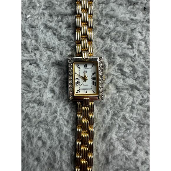 EJ Gold Tone Rhinestone Quartz Women's Wrist Watch Bracelet Band - Picture 2 of 9